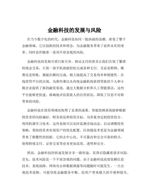 金融科技的发展与风险