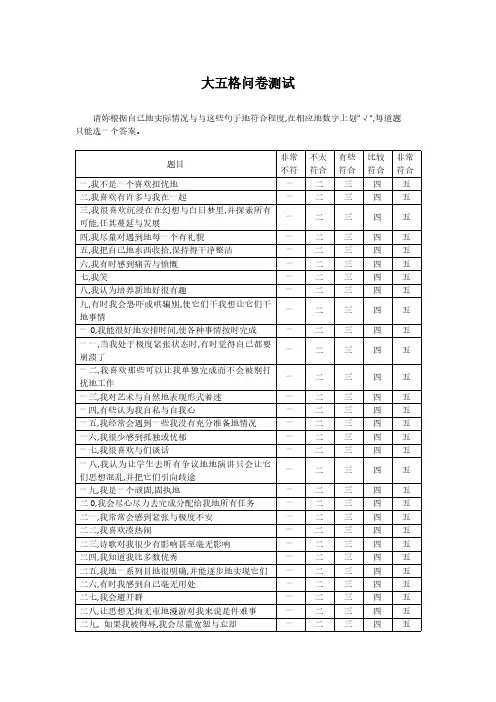 大五人格问卷测试