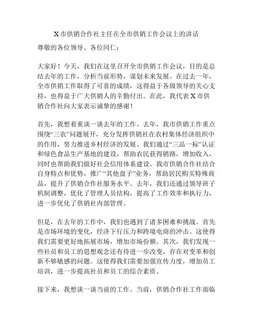 X市供销合作社主任在全市供销工作会议上的讲话