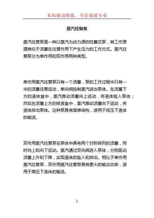 蒸汽往复泵