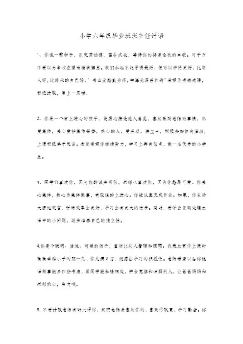 小学六年级毕业班班主任评语