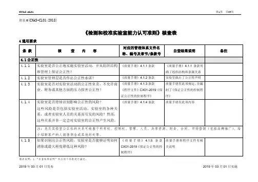 AL01附表6 CNAS-CL01认可准则核查表(填写完成的)