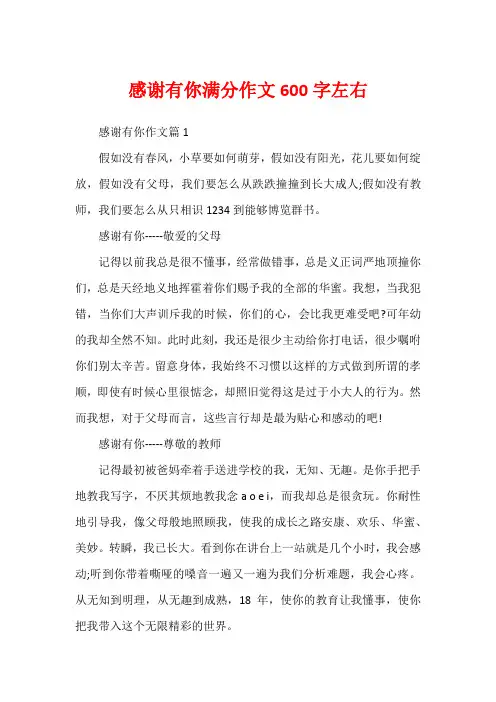 感谢有你满分作文600字左右