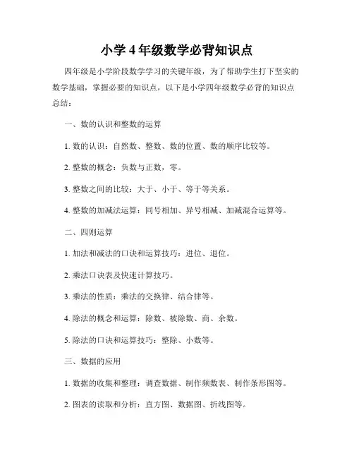 小学4年级数学必背知识点