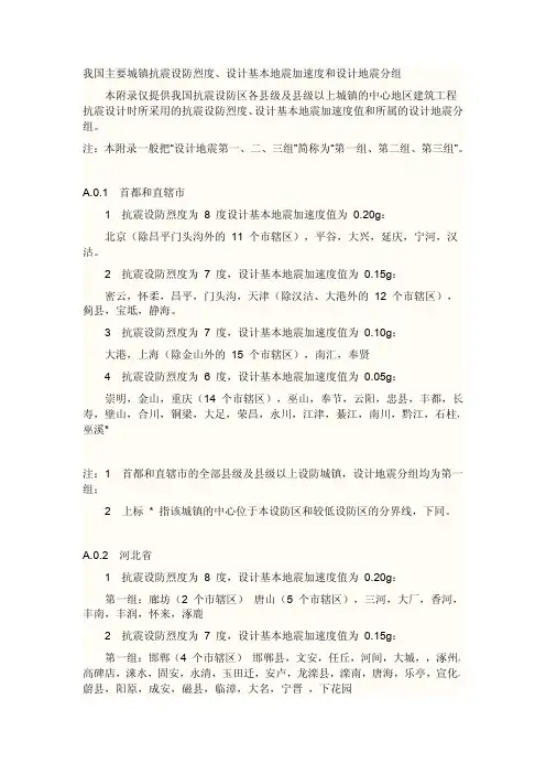 抗震设防烈度-全国各个地区详细说明
