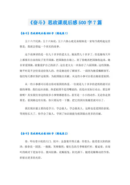 《奋斗》思政课观后感500字7篇