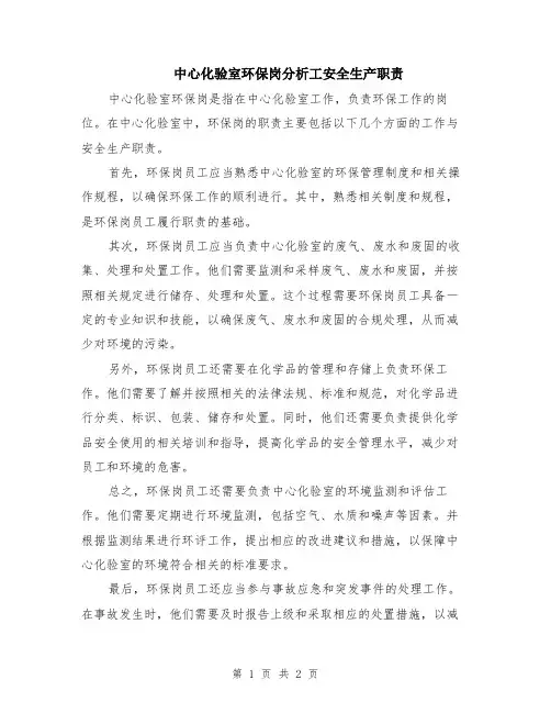 中心化验室环保岗分析工安全生产职责