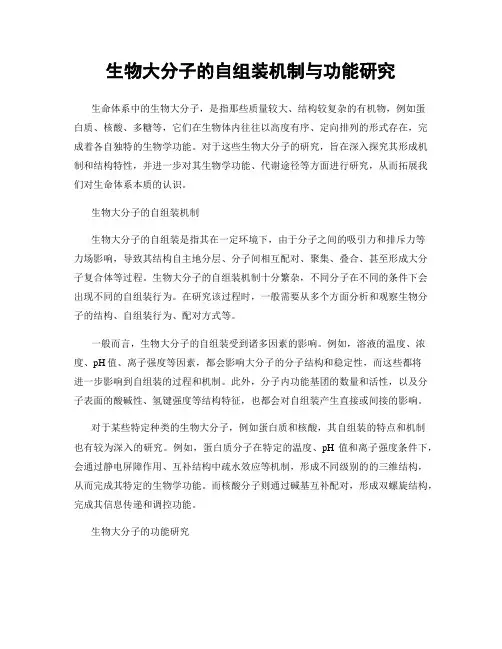 生物大分子的自组装机制与功能研究