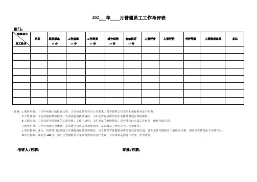 普通员工月度考核表