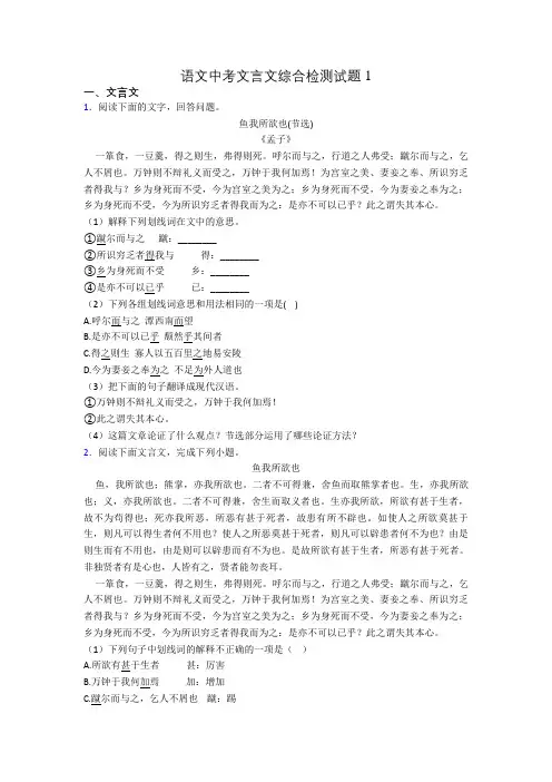 语文中考文言文综合检测试题1