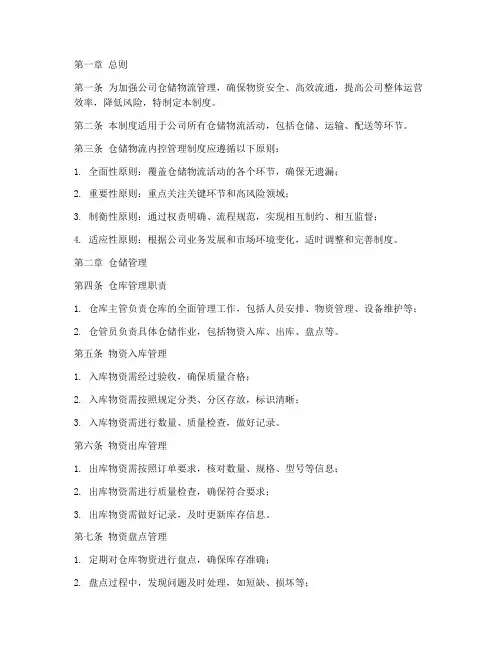 仓储物流内控管理制度范本