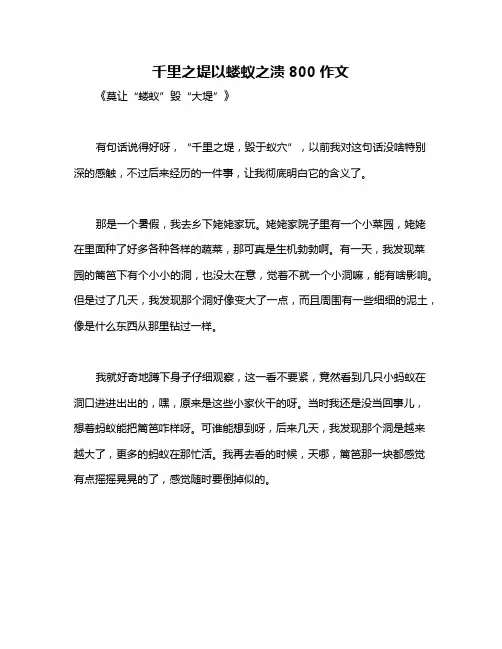 千里之堤以蝼蚁之溃800作文