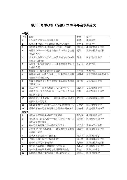 常州市思想政治(品德)2009年年会获奖论文