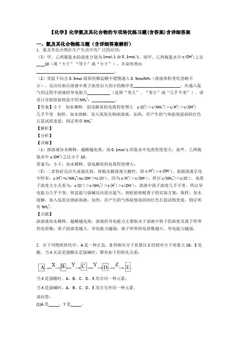 【化学】化学氮及其化合物的专项培优练习题(含答案)含详细答案