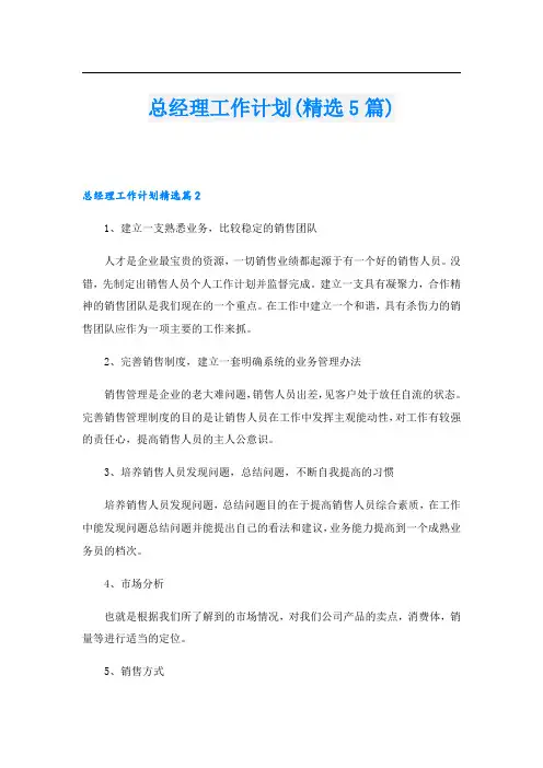 总经理工作计划(精选5篇)