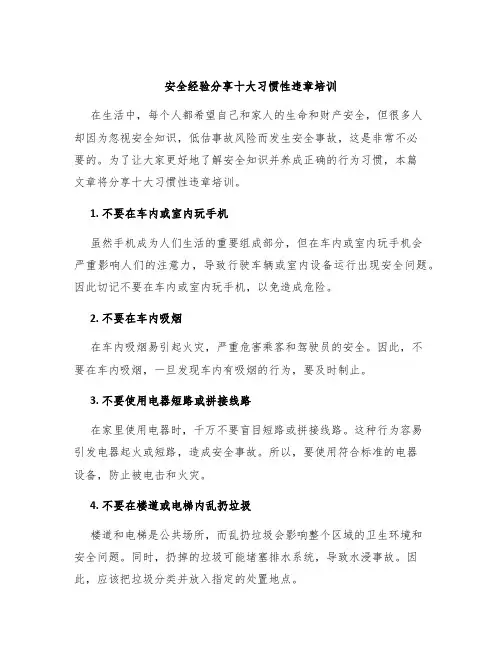 安全经验分享十大习惯性违章培训
