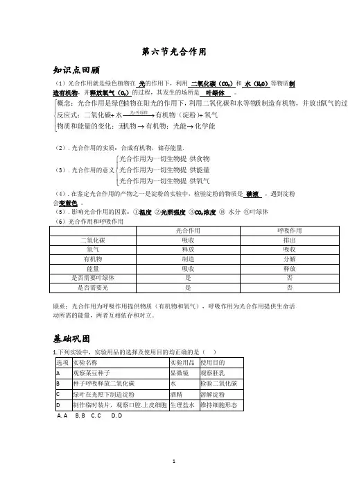 光合作用 (知识点 巩固 拓展 拉分新题)讲义浙教版八年级科学下册