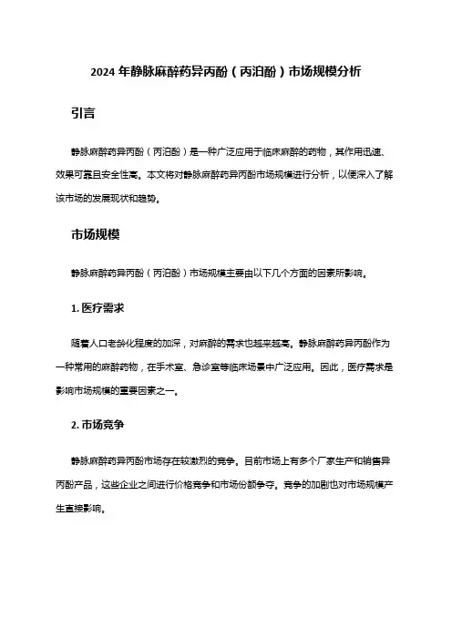 2024年静脉麻醉药异丙酚(丙泊酚)市场规模分析