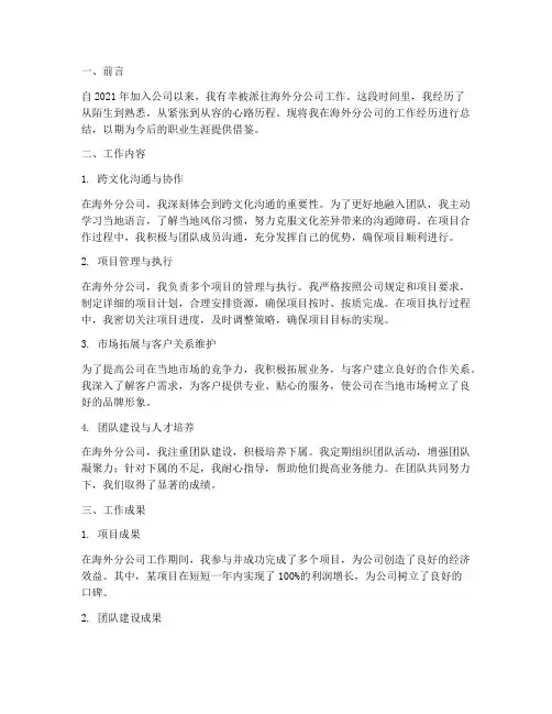 海外工作的个人工作总结