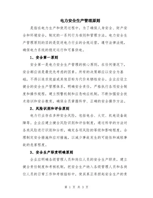 电力安全生产管理原则
