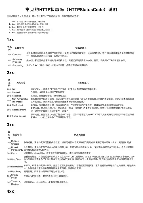 常见的HTTP状态码（HTTPStatusCode）说明