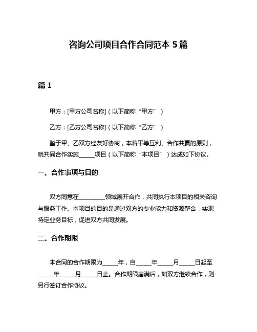 咨询公司项目合作合同范本5篇