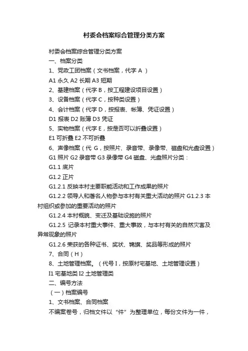 村委会档案综合管理分类方案