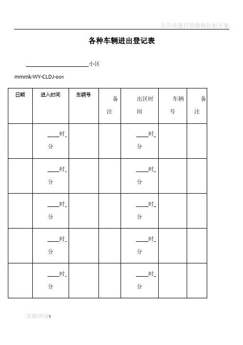 物业公司 各种车辆进出登记表