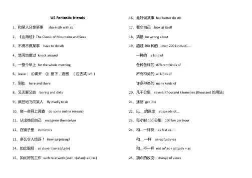 Unit+5+Fantastic+friends单元重点短语背诵表 外研版七年级英语上册
