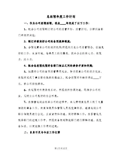 总经理年度工作计划(5篇)