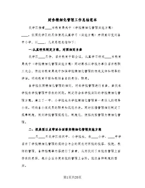 财务精细化管理工作总结范本(7篇)