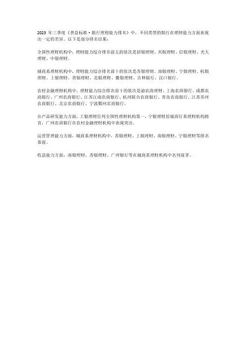 普益标准·银行理财能力排名