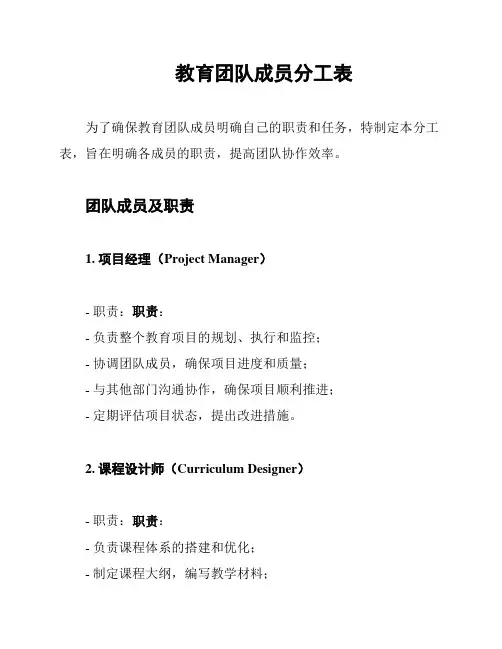 教育团队成员分工表