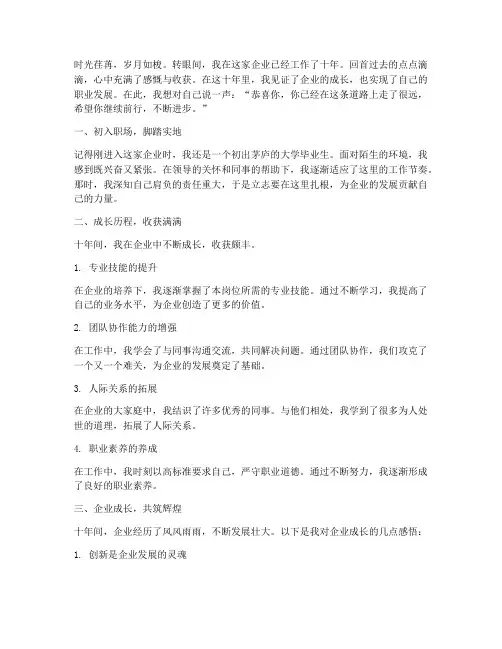 企业工作十年感言