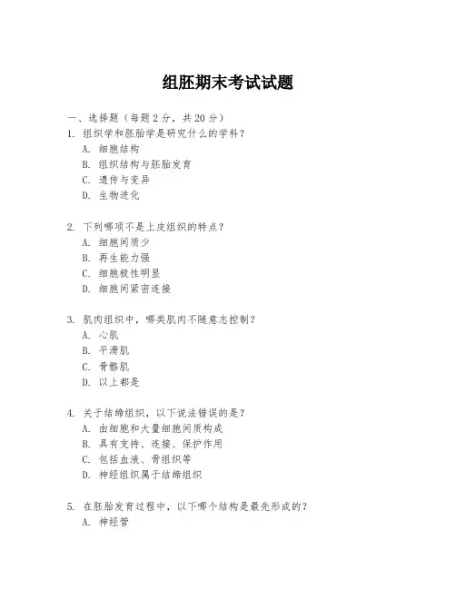 组胚期末考试试题