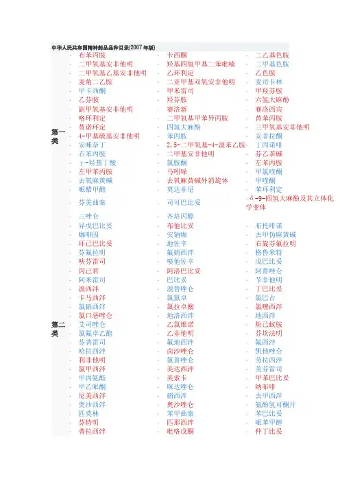 中华人民共和国精神药品品种目录