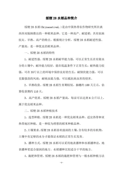 绥粳28水稻品种简介