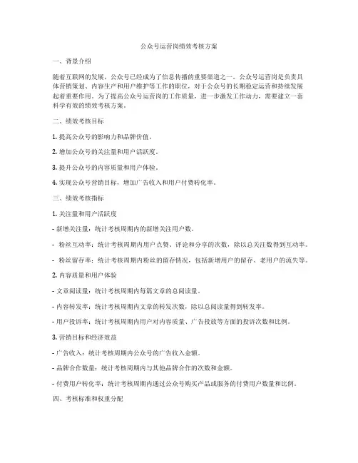 公众号运营岗绩效考核方案