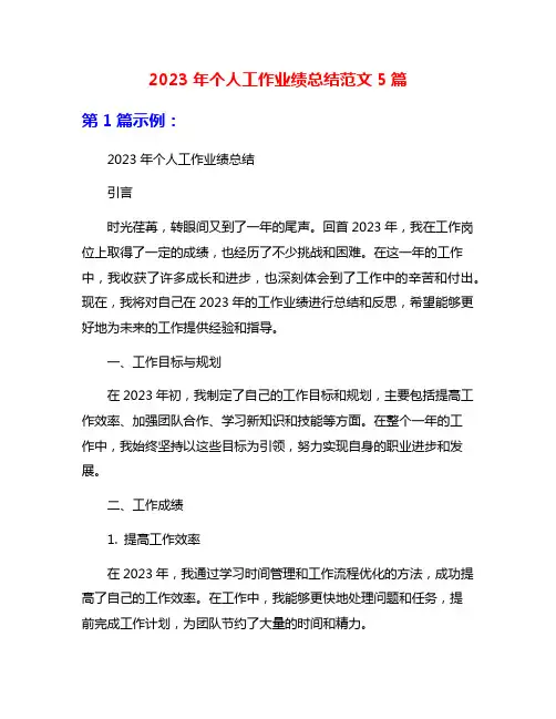 2023年个人工作业绩总结范文5篇