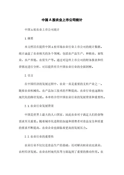 中国A股农业上市公司统计