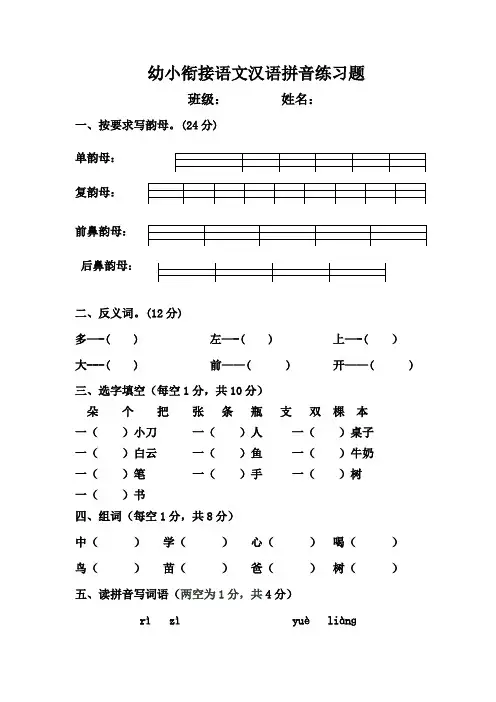 幼小衔接语文汉语拼音练习题