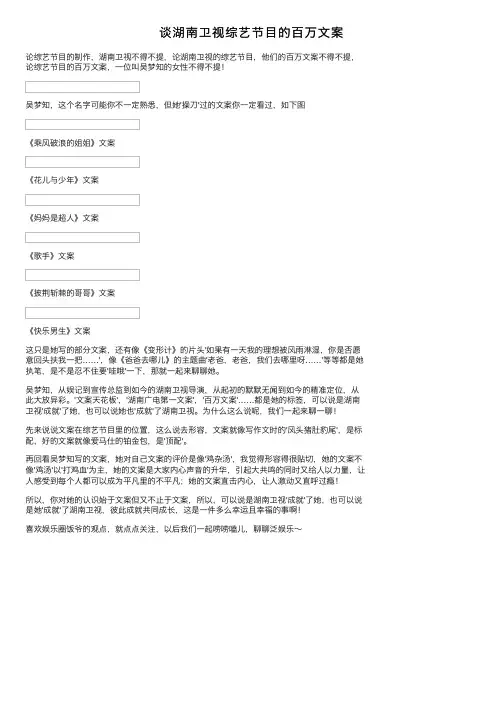 谈湖南卫视综艺节目的百万文案