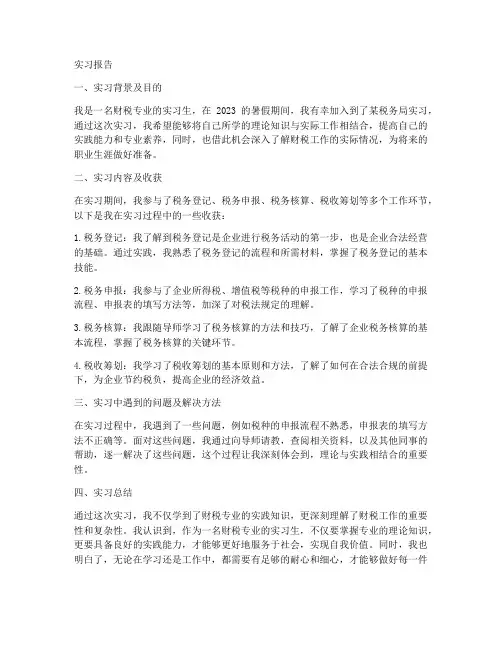财税实习生实习报告