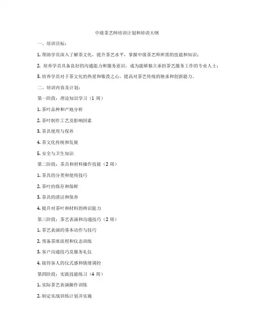 中级茶艺师培训计划和培训大纲
