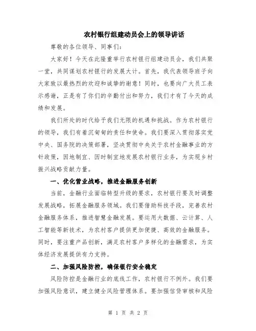 农村银行组建动员会上的领导讲话