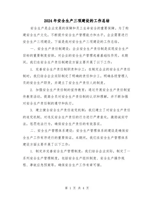 2024年安全生产三项建设的工作总结（二篇）