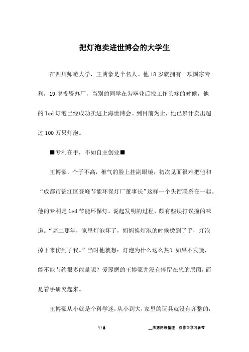 把灯泡卖进世博会的大学生_职场故事