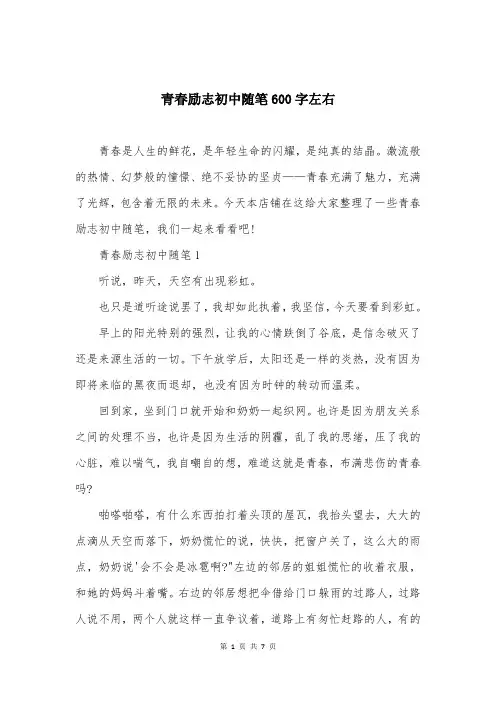 青春励志初中随笔600字左右