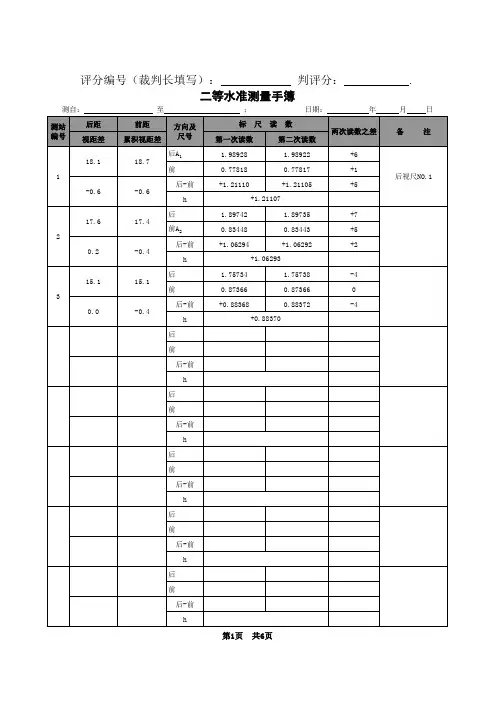 二等水准测量记录表
