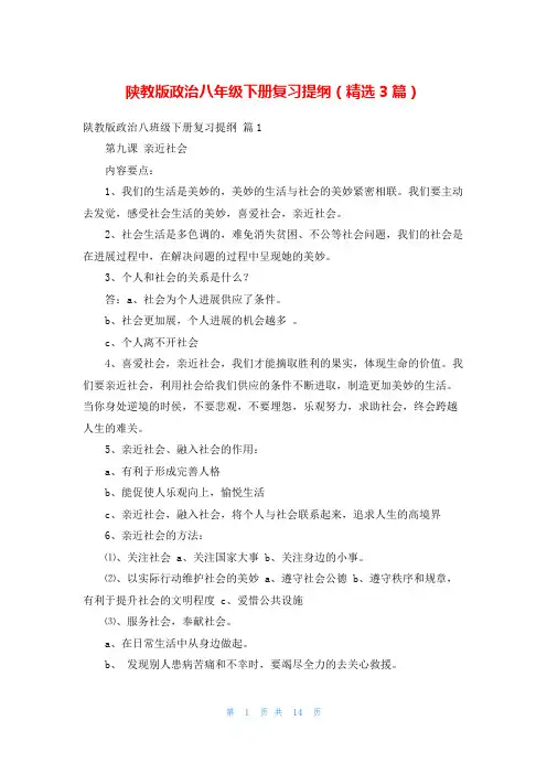 陕教版政治八年级下册复习提纲(精选3篇)